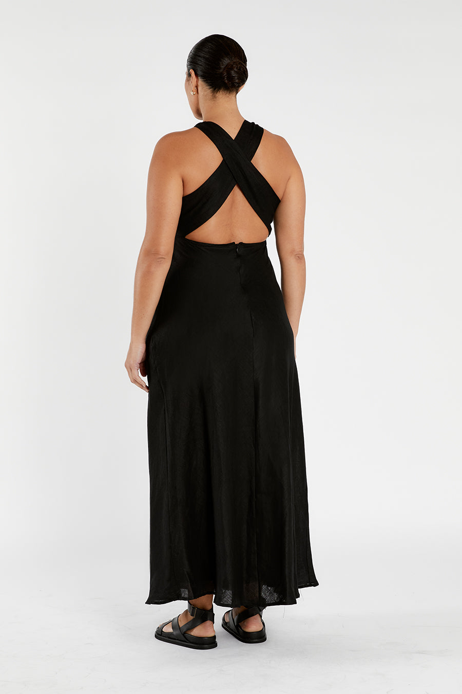 ROSE BLACK LINEN MAXI DRESS