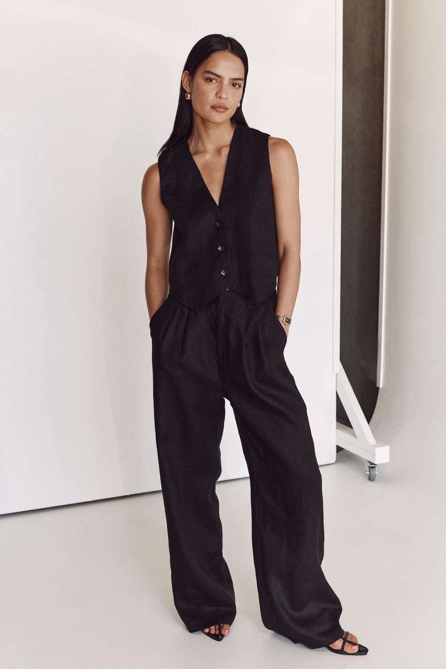 NORAH BLACK LINEN PANT