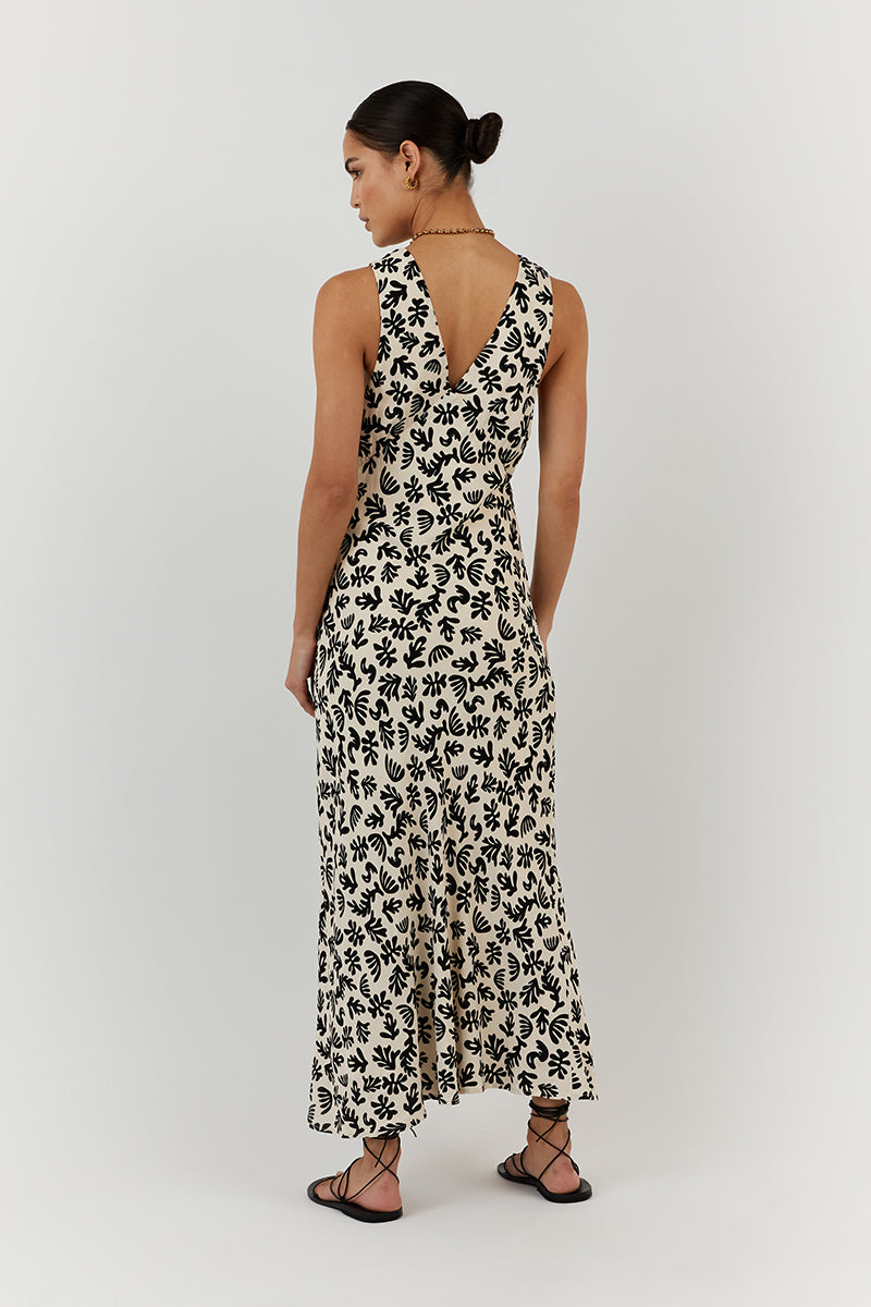 ALBA BLACK ABSTRACT SLIP DRESS