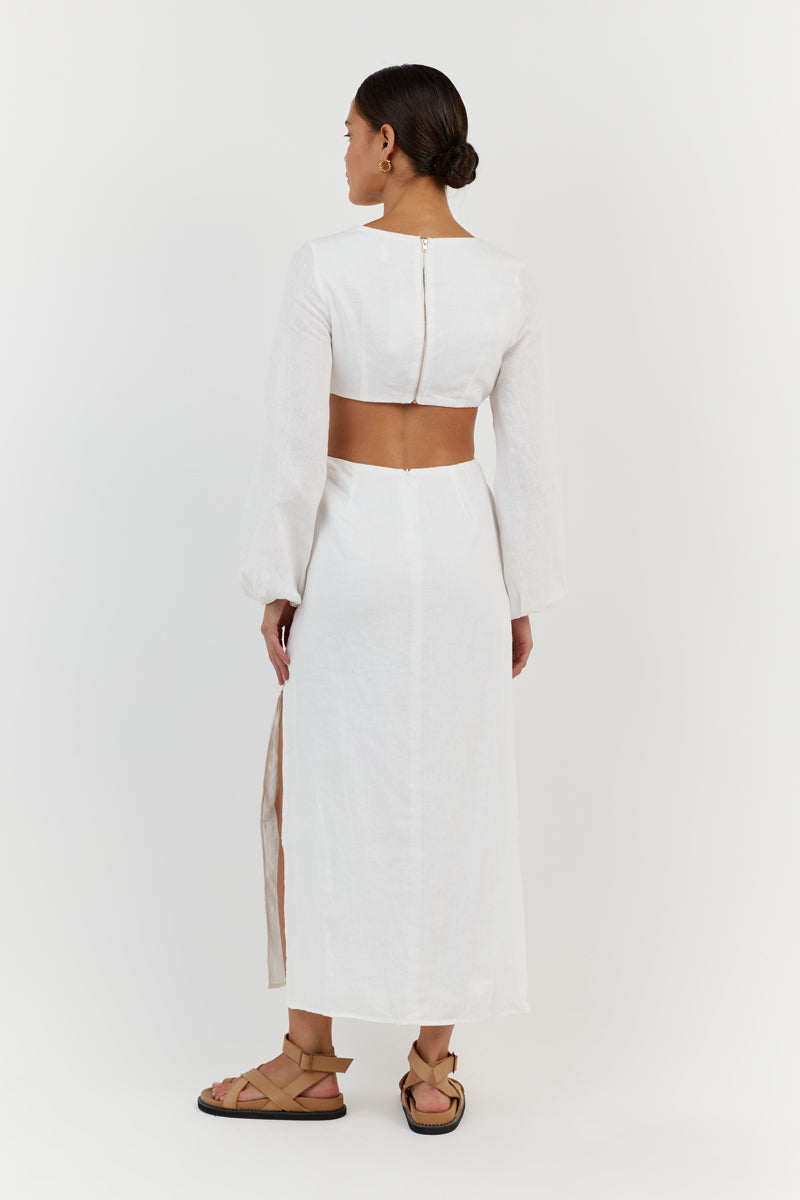 TINA WHITE LINEN MIDI DRESS