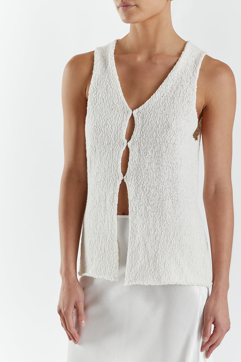 DION OFF WHITE BOUCLE KNIT VEST