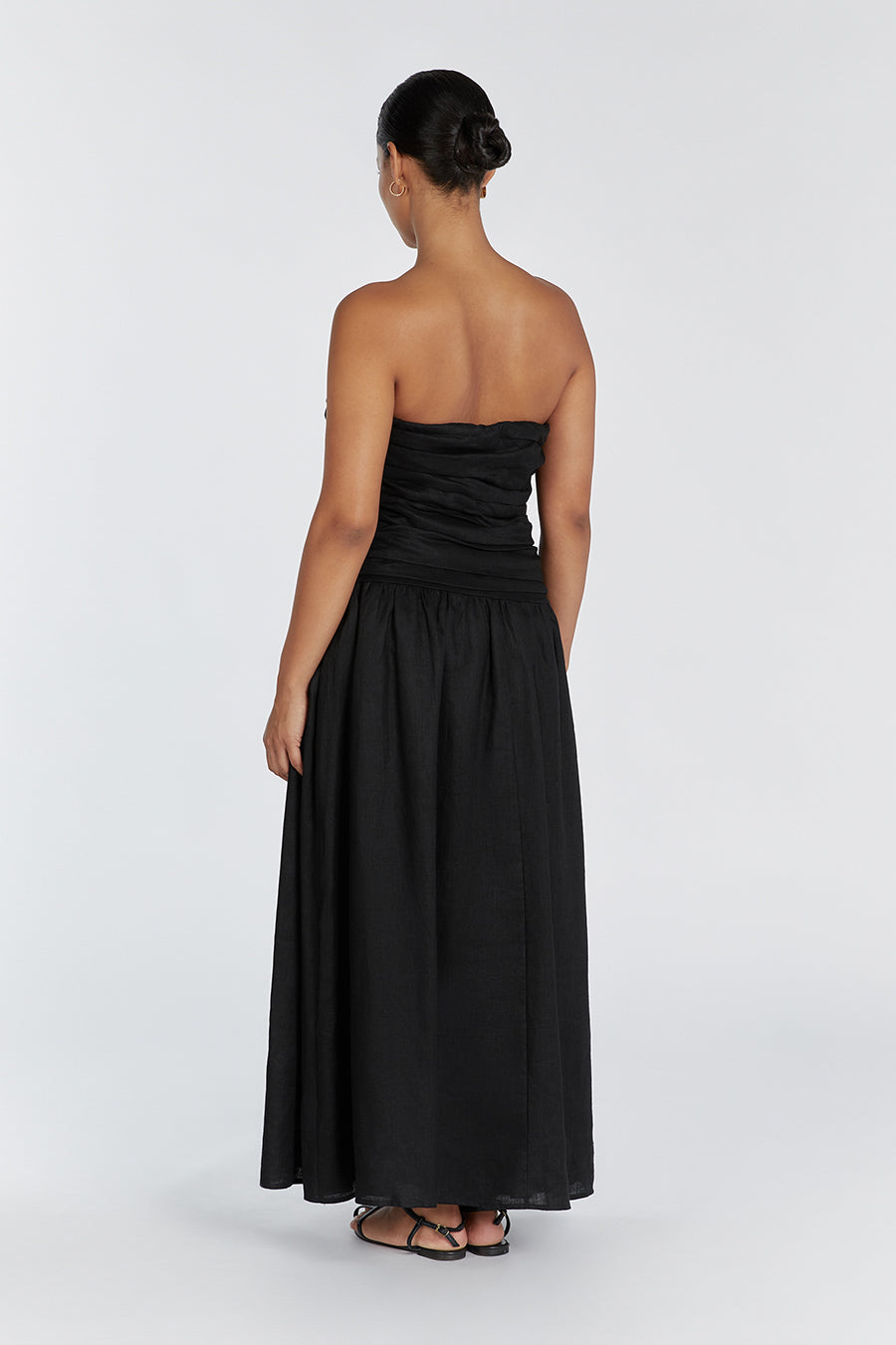 CATANIA BLACK LINEN STRAPLESS DRESS
