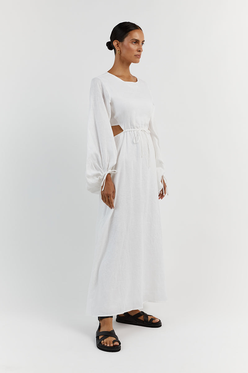 MOLLY WHITE LINEN MIDI DRESS
