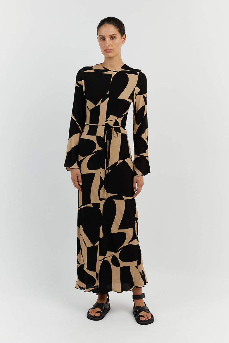 MAPLE CAMEL SLEEVED MIDI DRESS