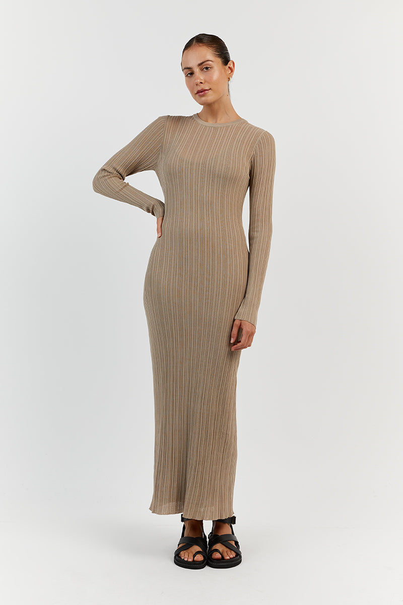 HARPER TAUPE LONG SLEEVE KNIT DRESS
