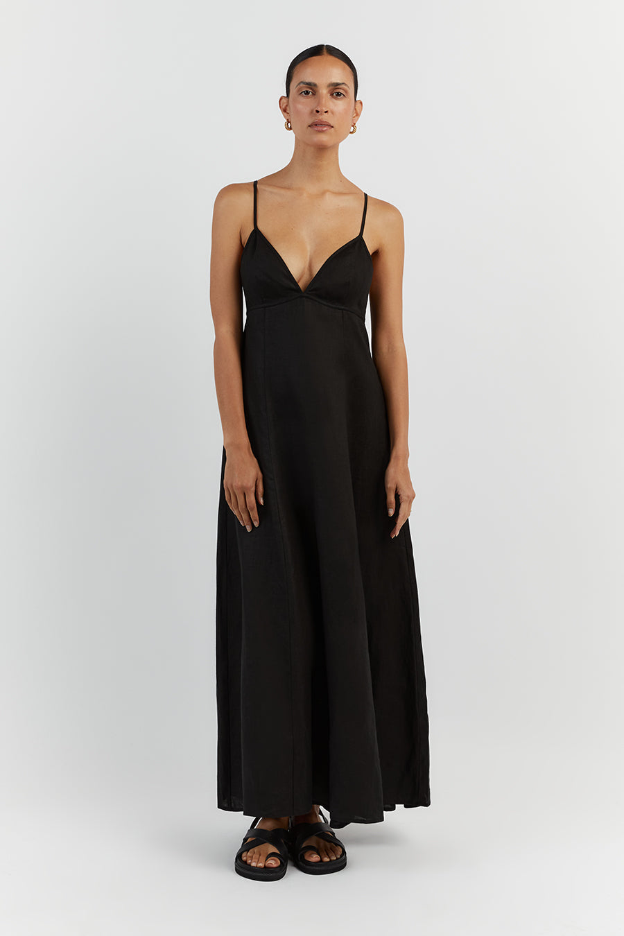 GEM BLACK LINEN MAXI DRESS