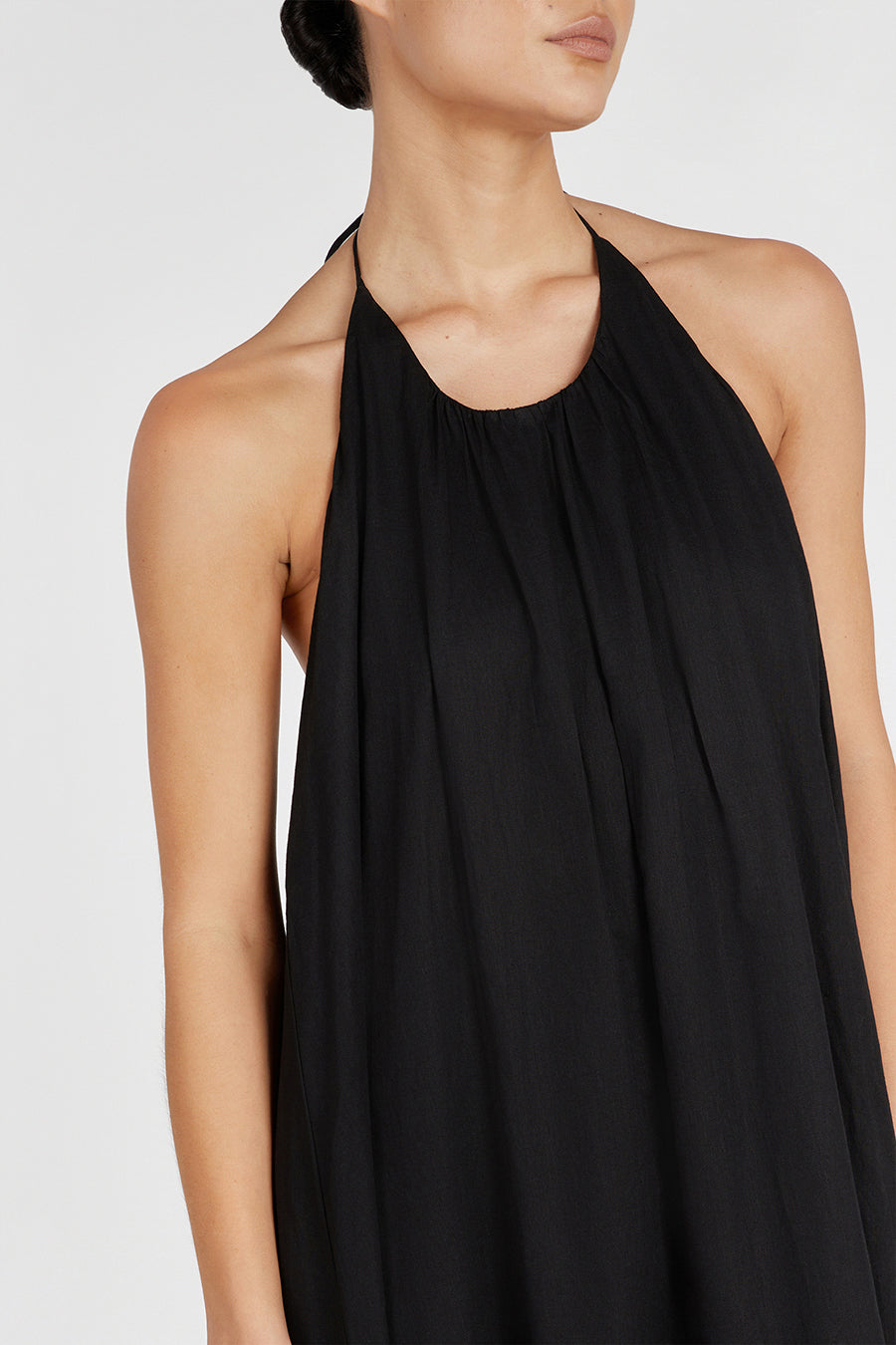 ARI BLACK LINEN HALTER MAXI DRESS