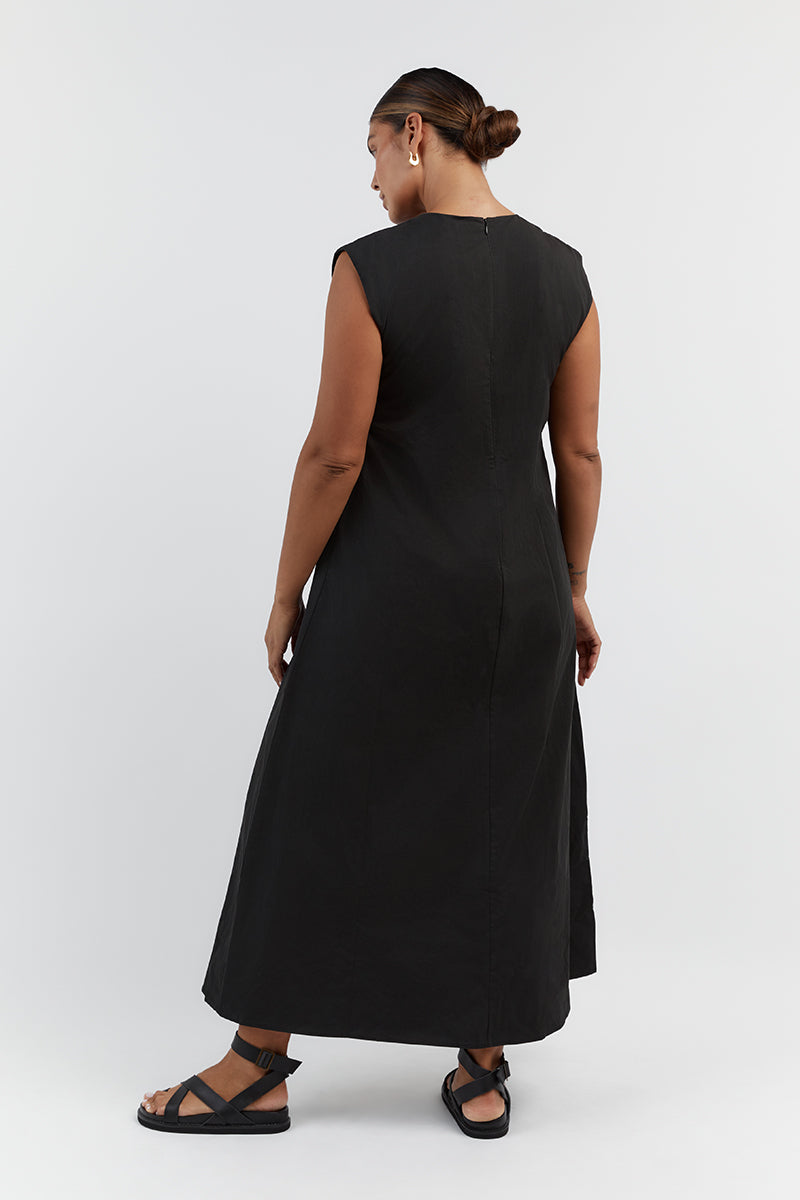 MAGGIE BLACK COTTON MIDI DRESS