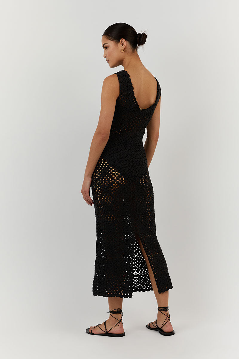 CLOVER BLACK CROCHET MIDI SKIRT