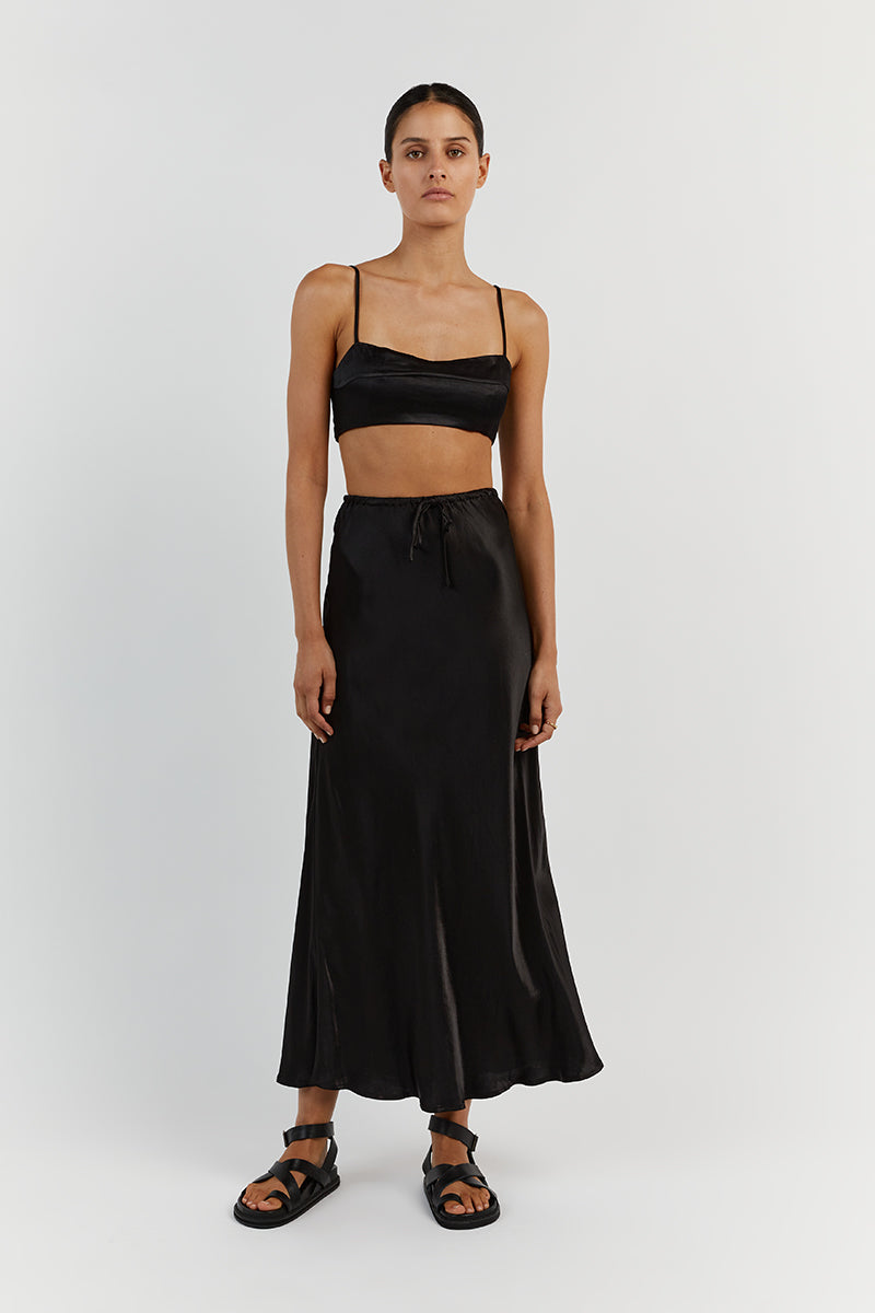 SIMONE BLACK SATIN CROP TOP