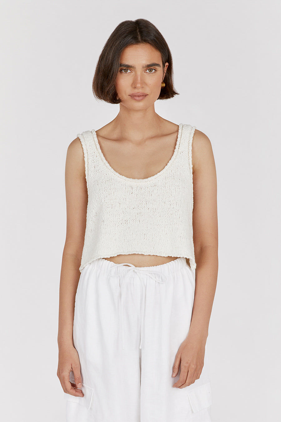 DION OFF WHITE BOUCLE CROP TOP