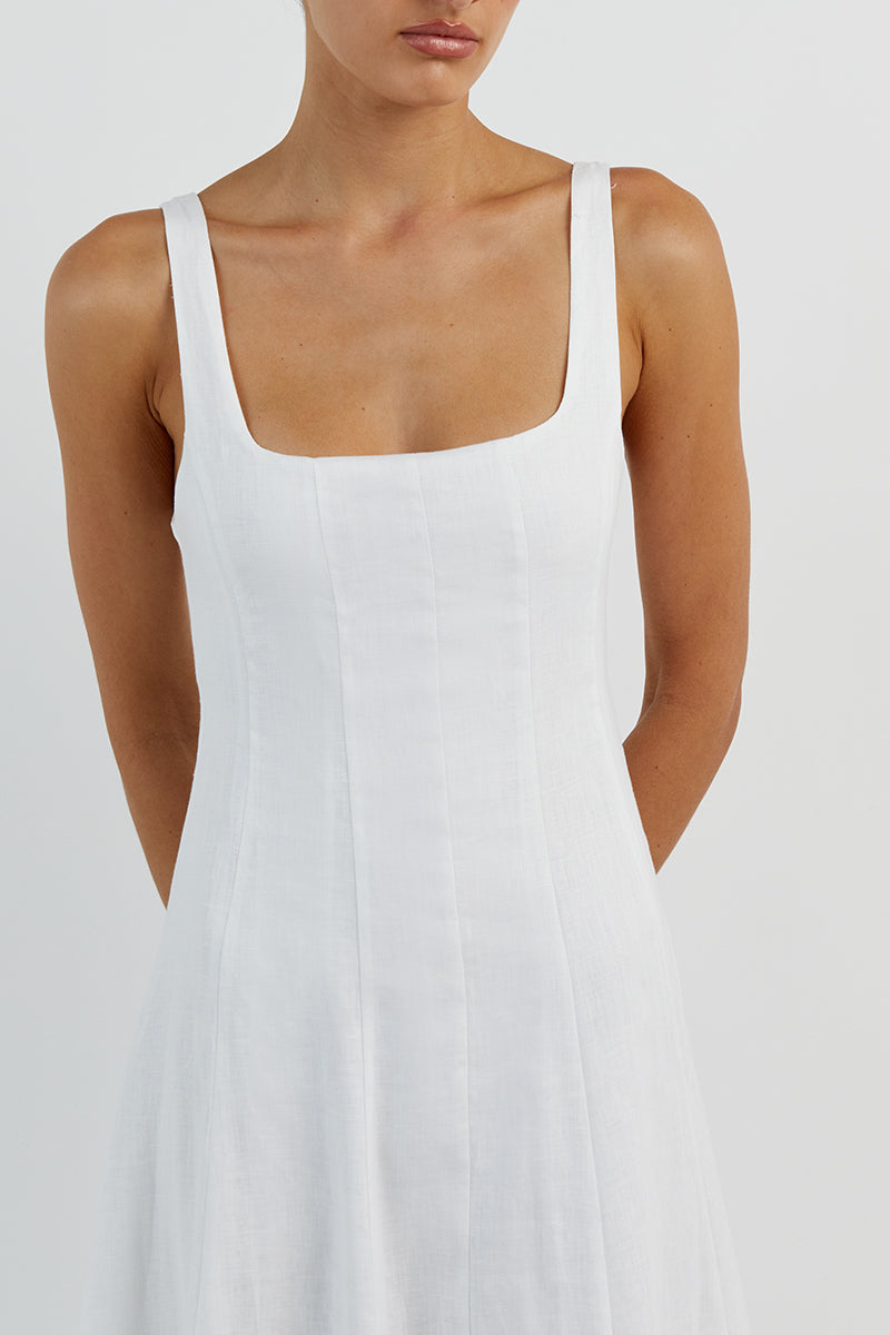 MILAHN WHITE LINEN MIDI DRESS