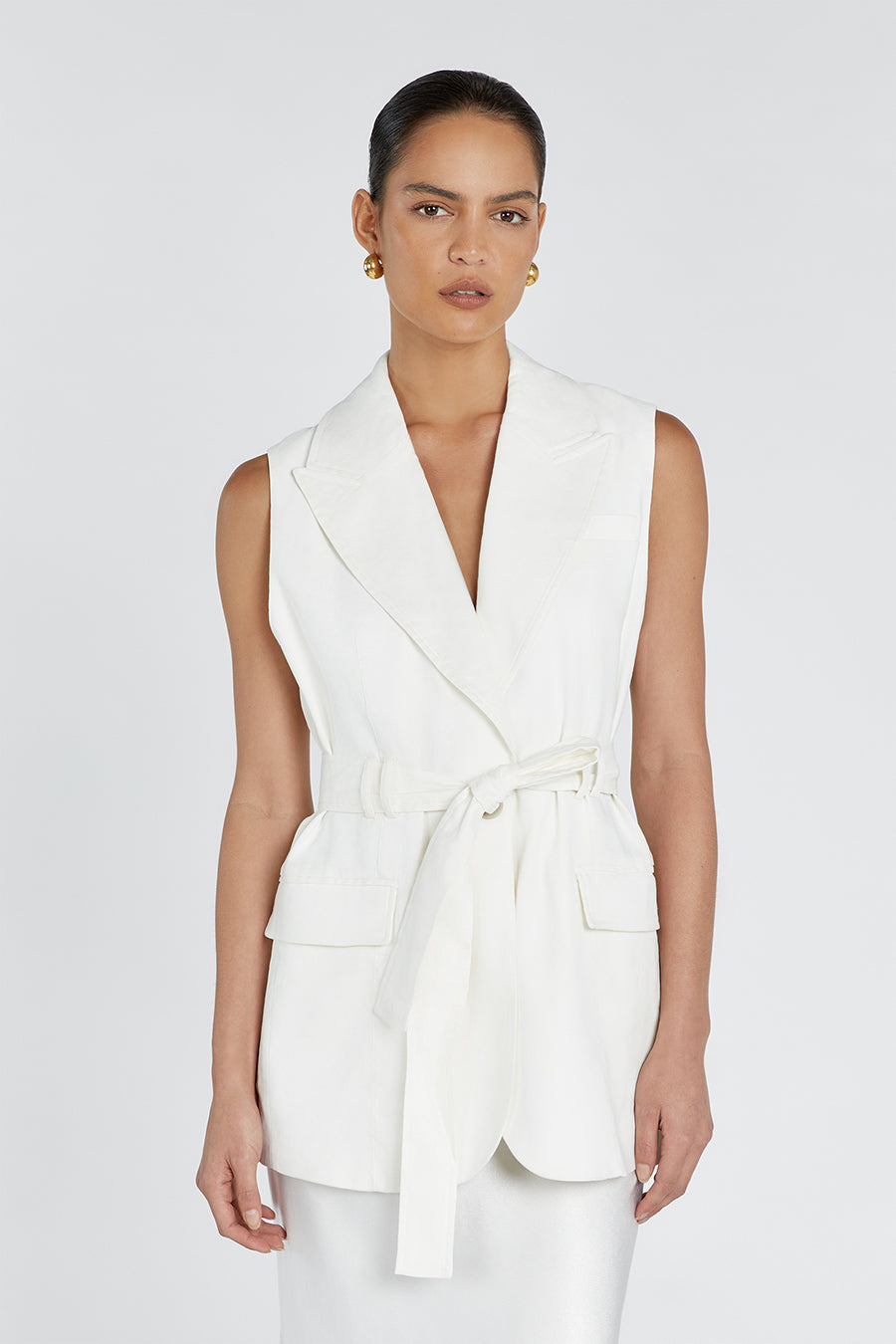 SLOAN WHITE SLEEVELESS LINEN BLEND VEST