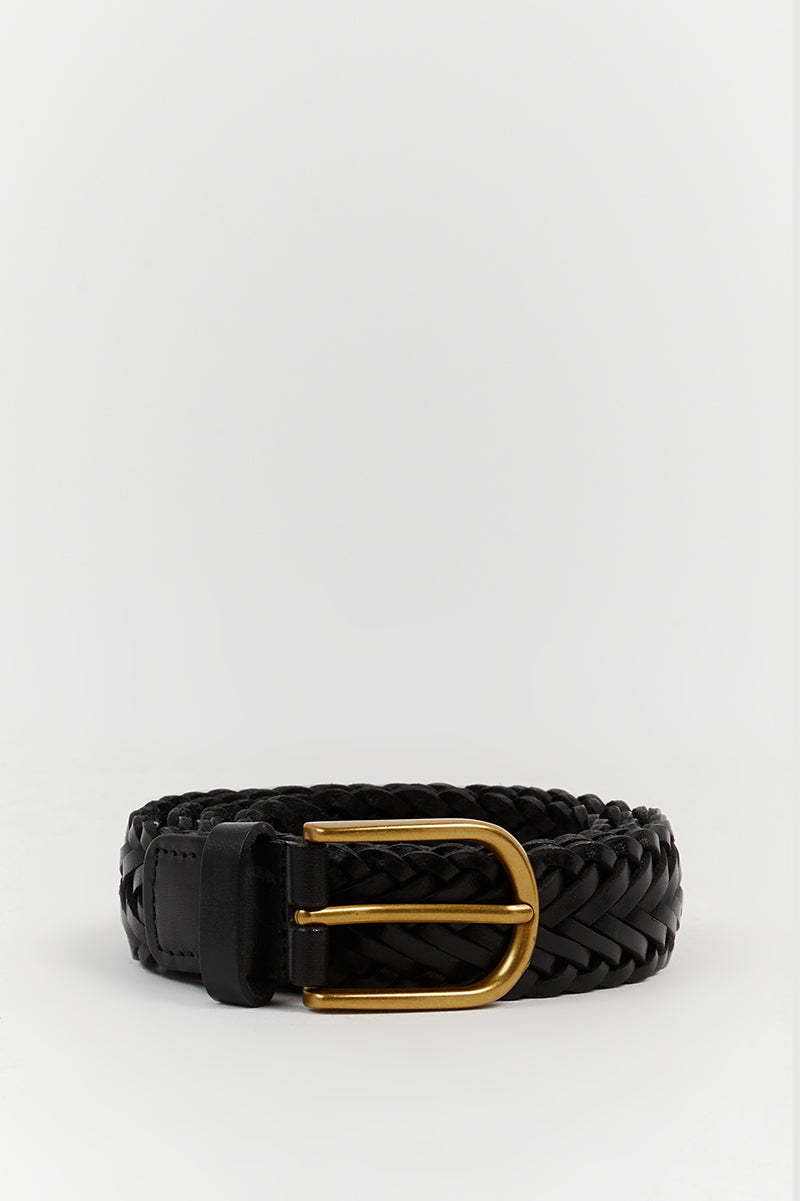 ALFIE BLACK BRAIDED LEATHER BELT