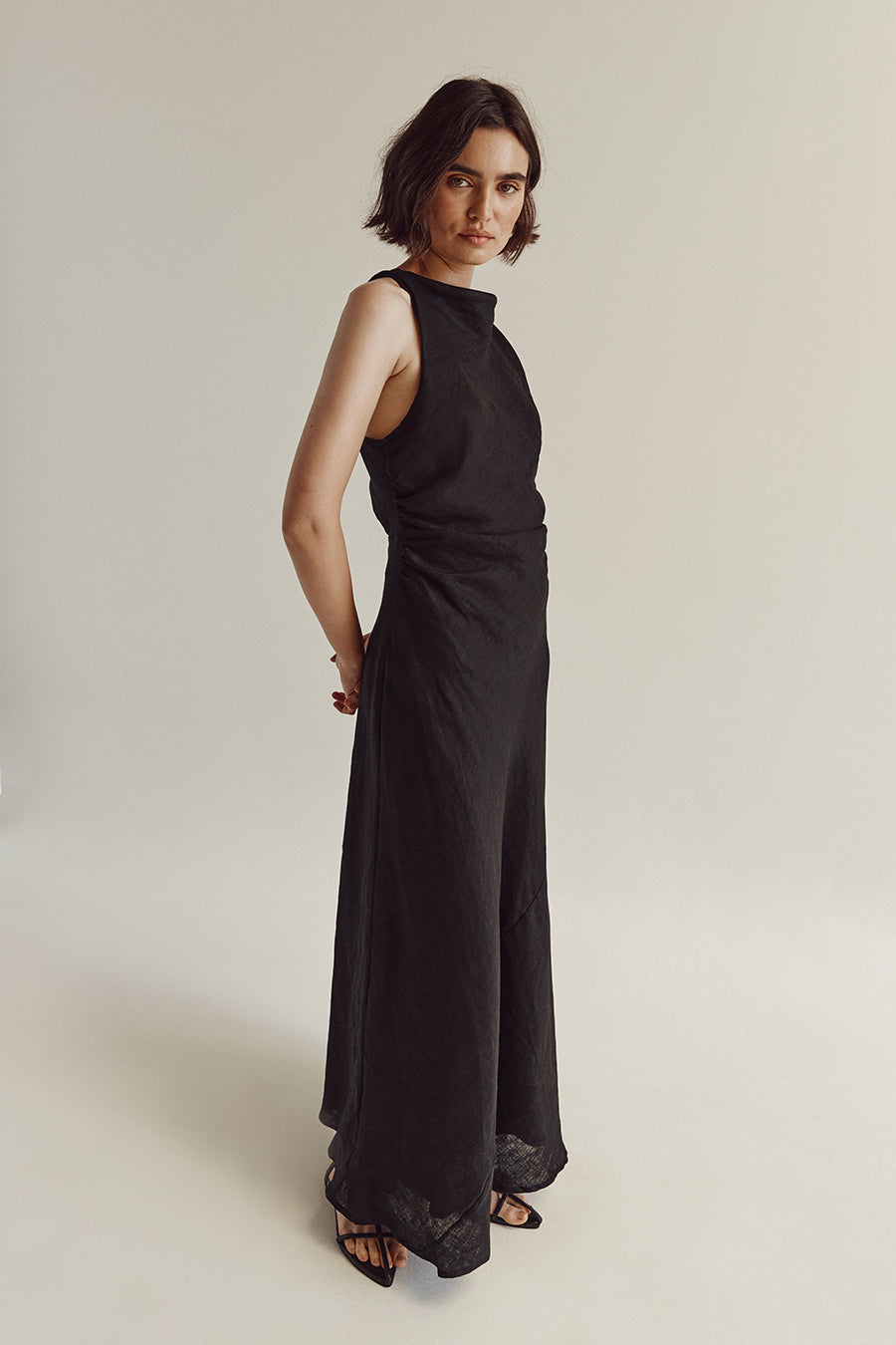 ROSE BLACK LINEN MAXI DRESS