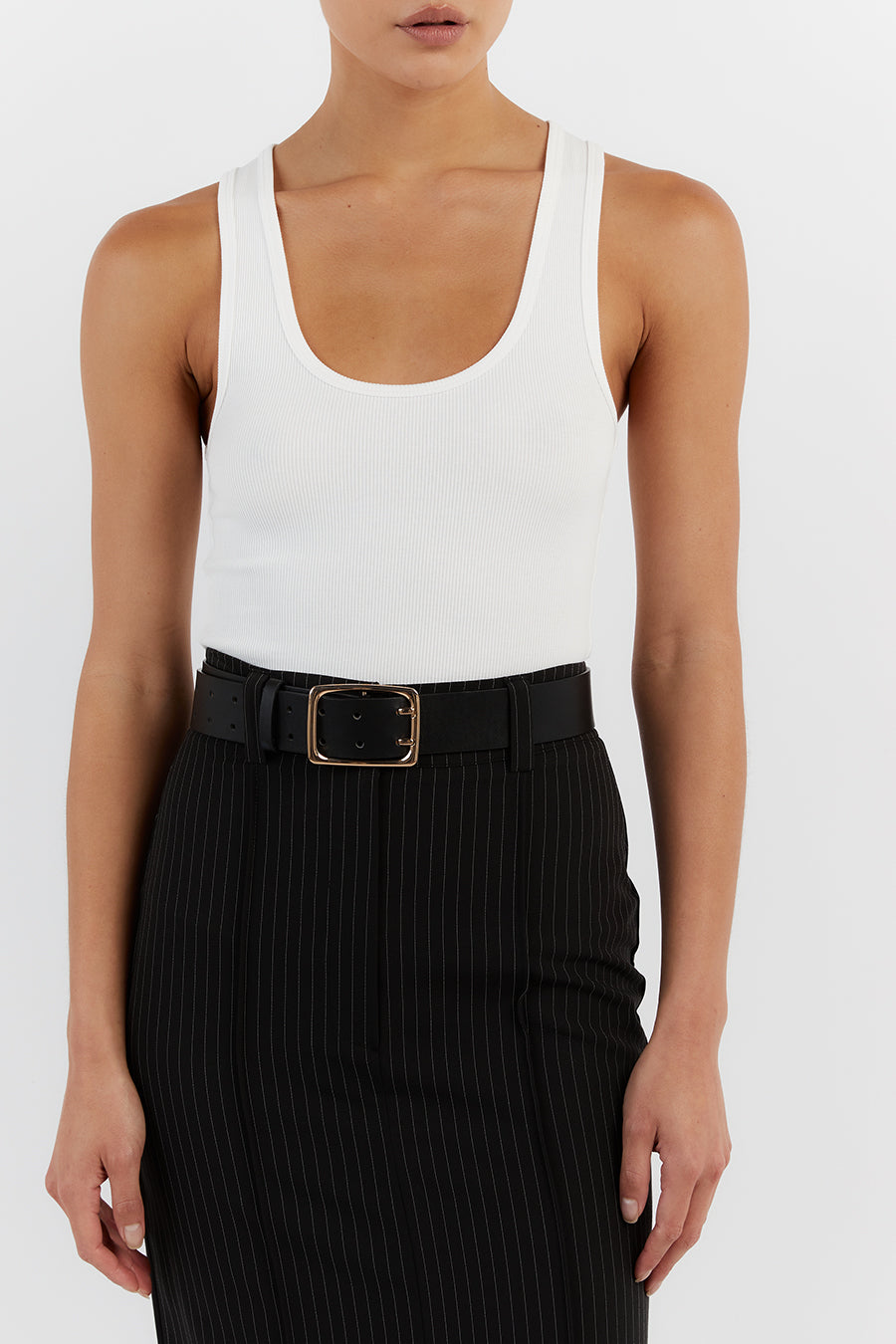 DIEGO BLACK PINSTRIPE MIDI SKIRT