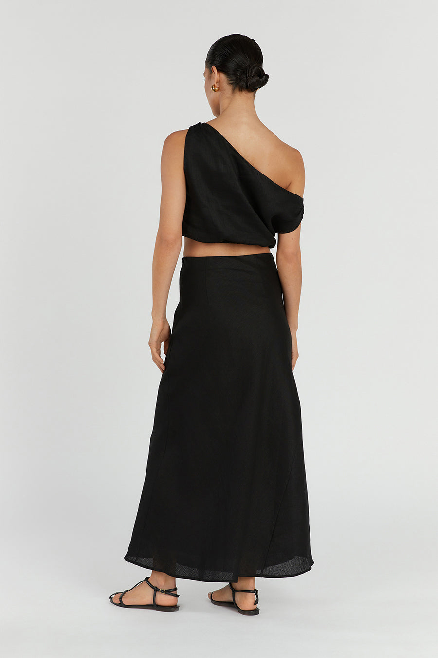 CASS BLACK LINEN CROP TOP