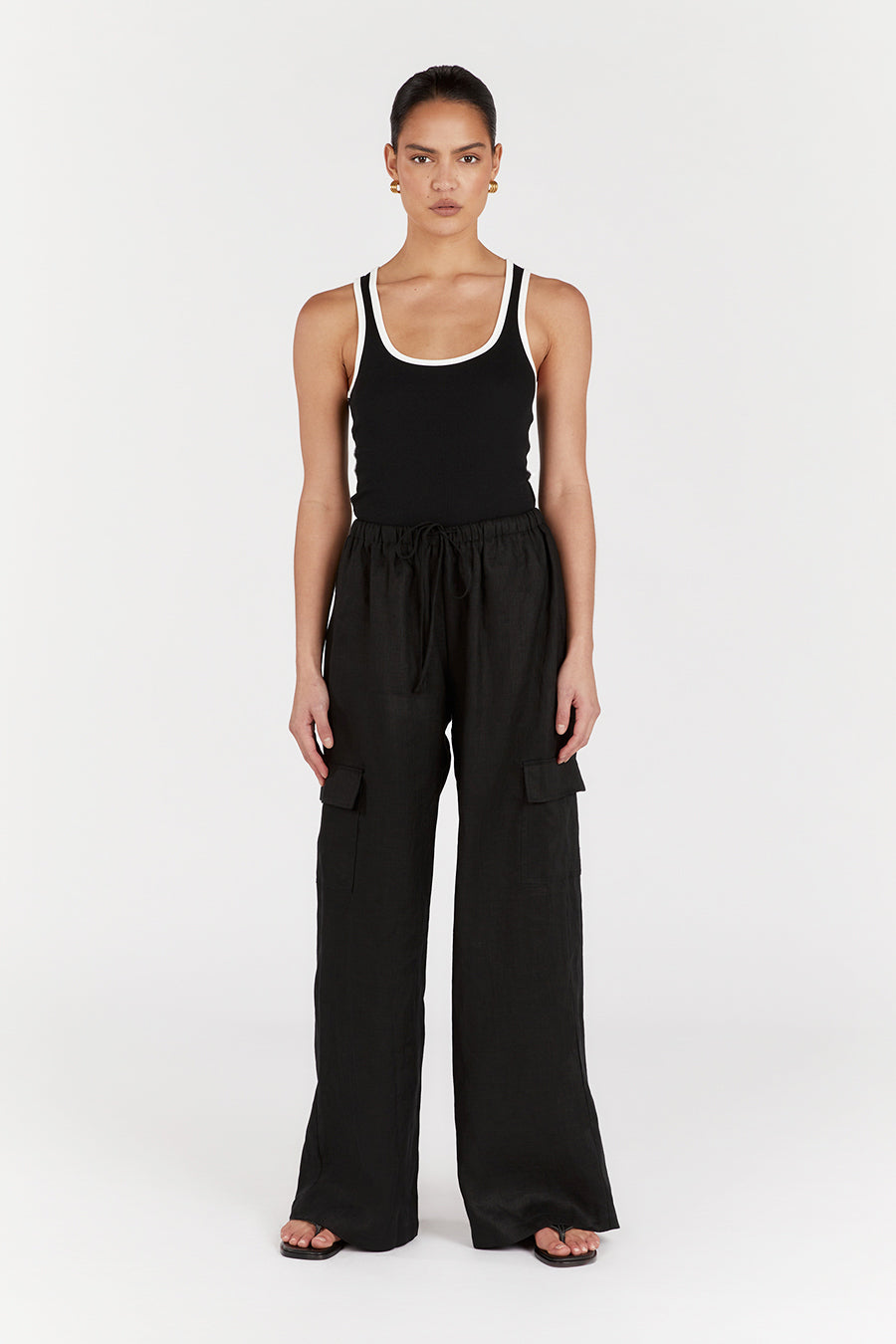 INGRID BLACK LINEN CARGO PANT