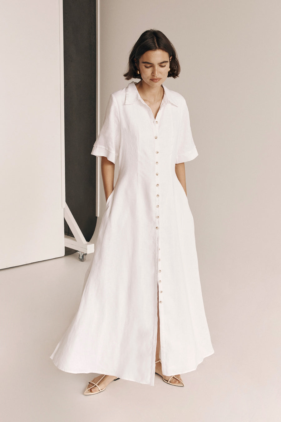 FRANNIE WHITE LINEN SHIRT DRESS