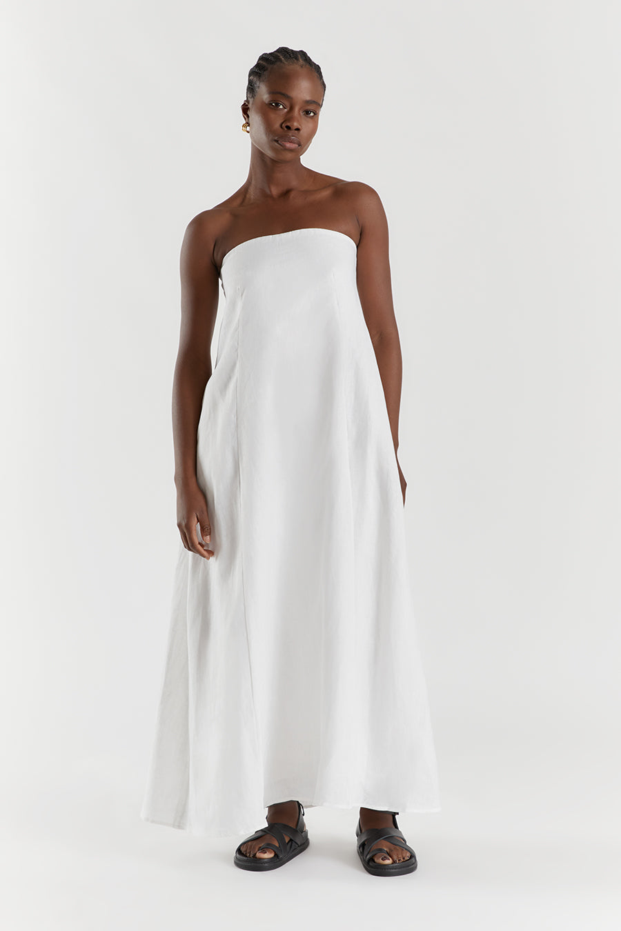 KARNEY WHITE LINEN STRAPLESS DRESS