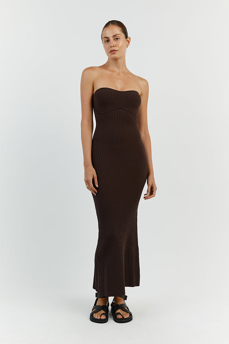 RAVEN BIT CHOC BANDEAU MIDI DRESS