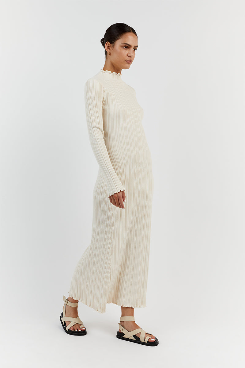 TAYLOR IVORY LONG SLEEVE MIDI DRESS