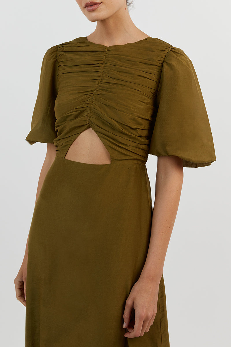 FRANKIE OLIVE CUT OUT MIDI DRESS