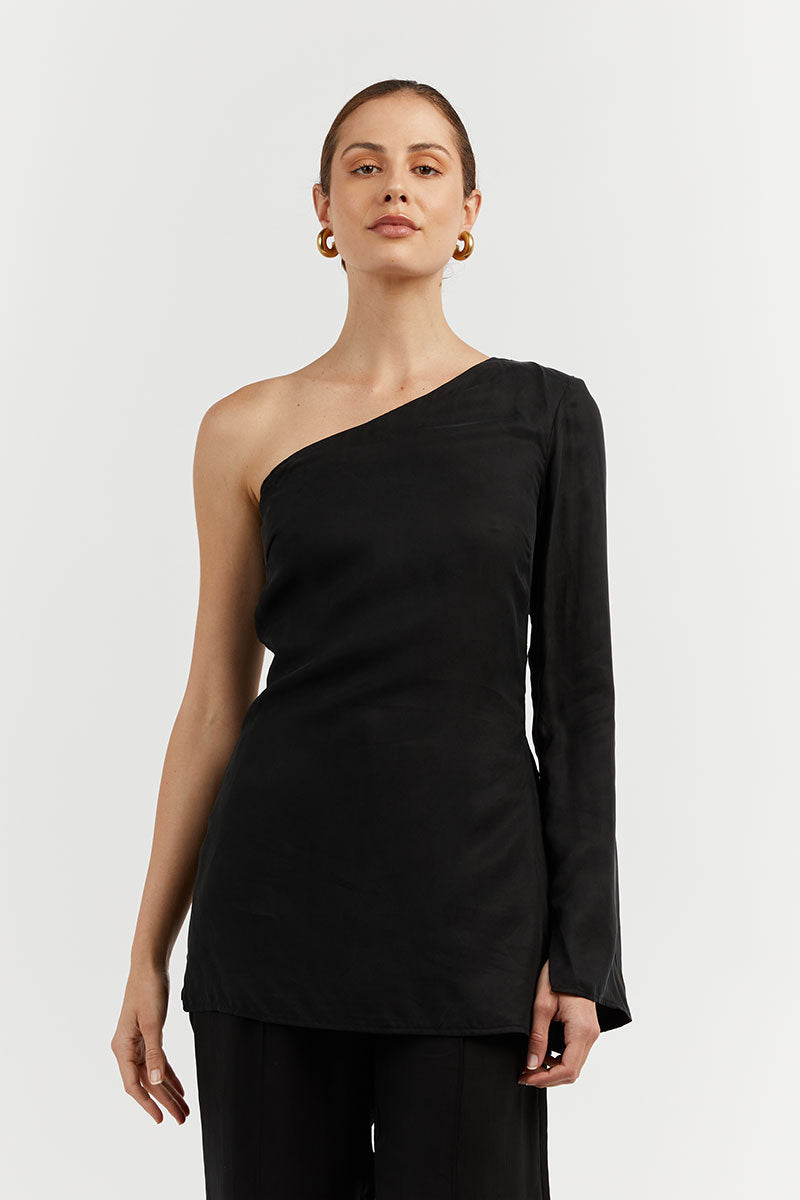 SASHA BLACK ONE SHOULDER TUNIC