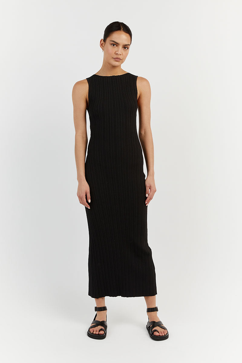 SIENNA BLACK KNIT MIDI DRESS