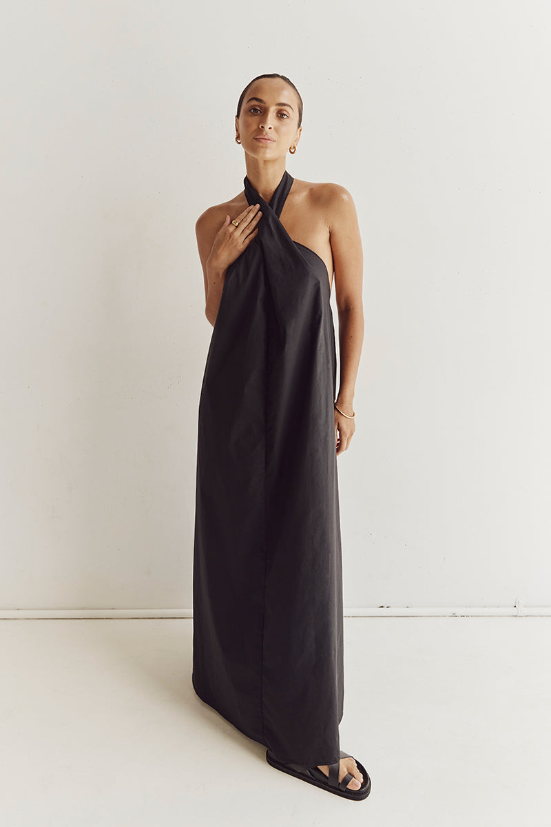 OLIVIA BLACK COTTON MIDI DRESS
