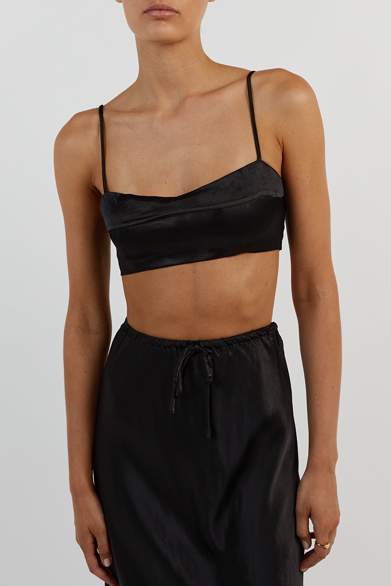 SIMONE BLACK SATIN CROP TOP