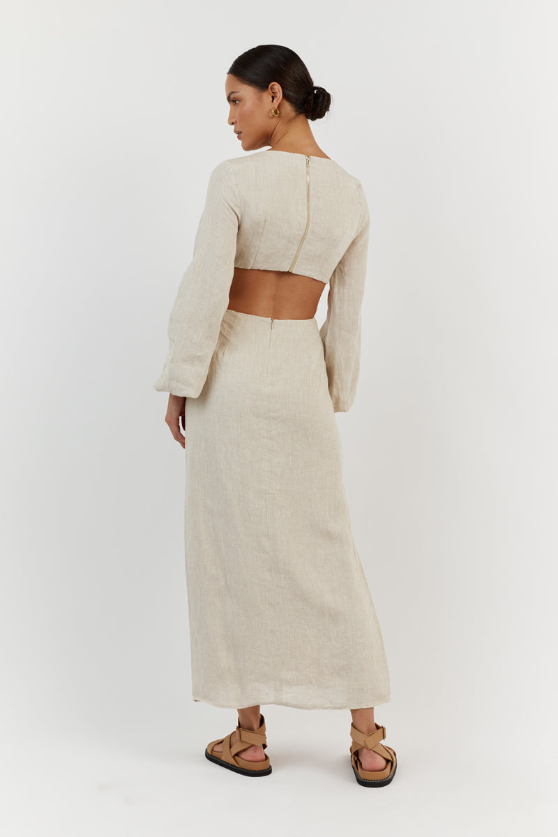 TINA WHITE LINEN MIDI DRESS