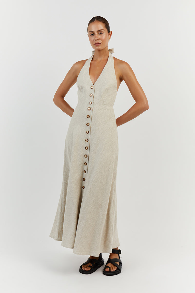 LOGAN NATURAL LINEN MIDI DRESS