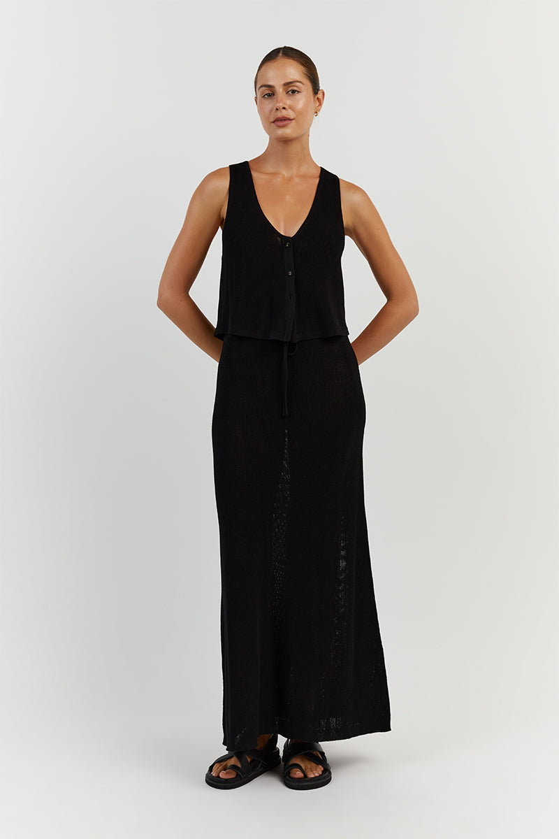 ASHER BLACK KNIT MIDI SKIRT