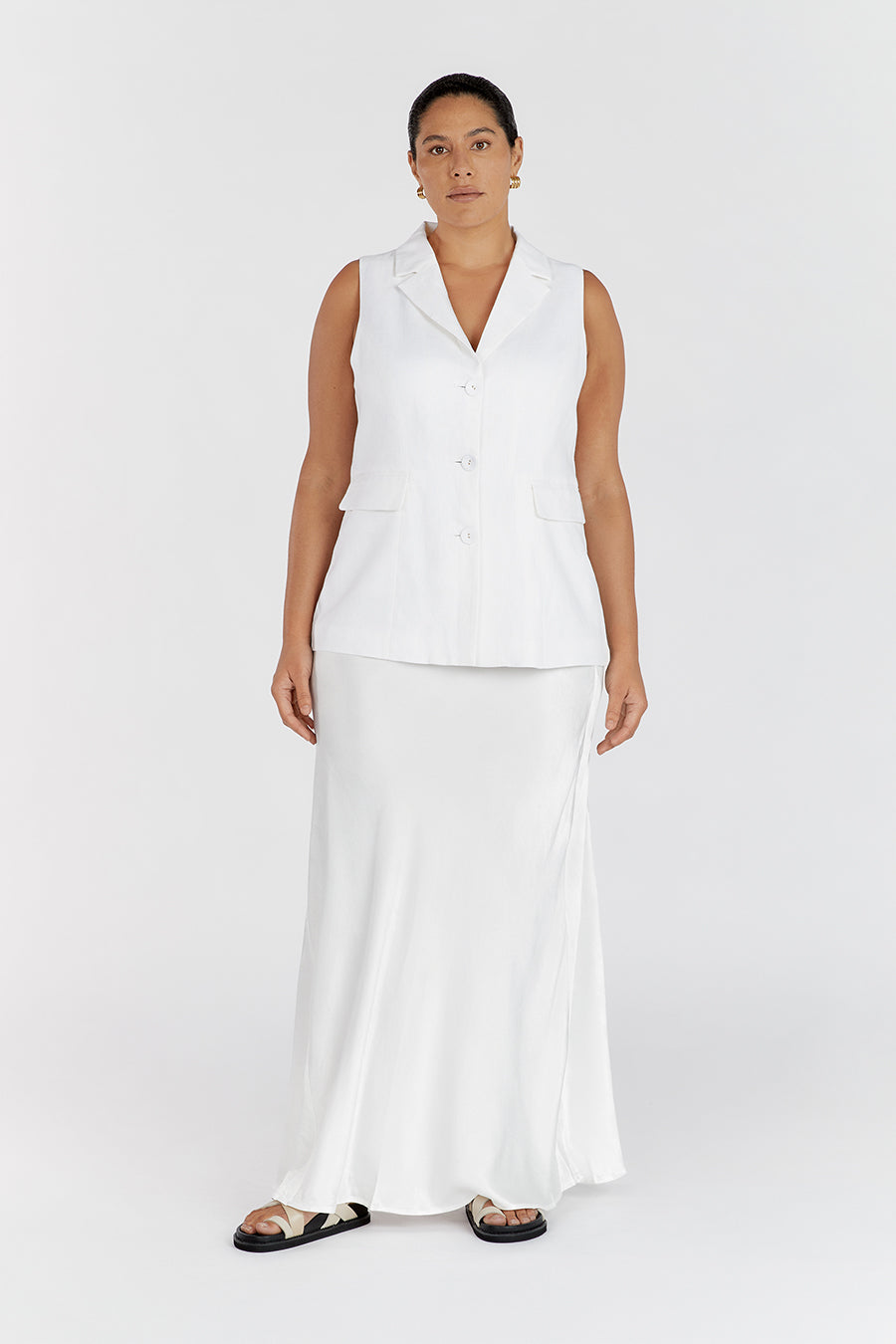 KRISTIN WHITE LINEN LONGLINE VEST