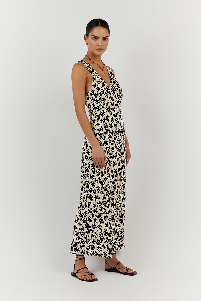 ALBA BLACK ABSTRACT SLIP DRESS