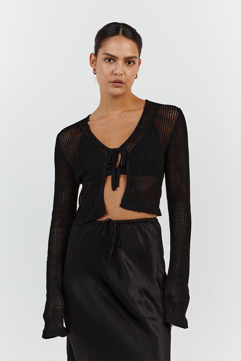 OPHELIA BLACK CROCHET CARDIGAN