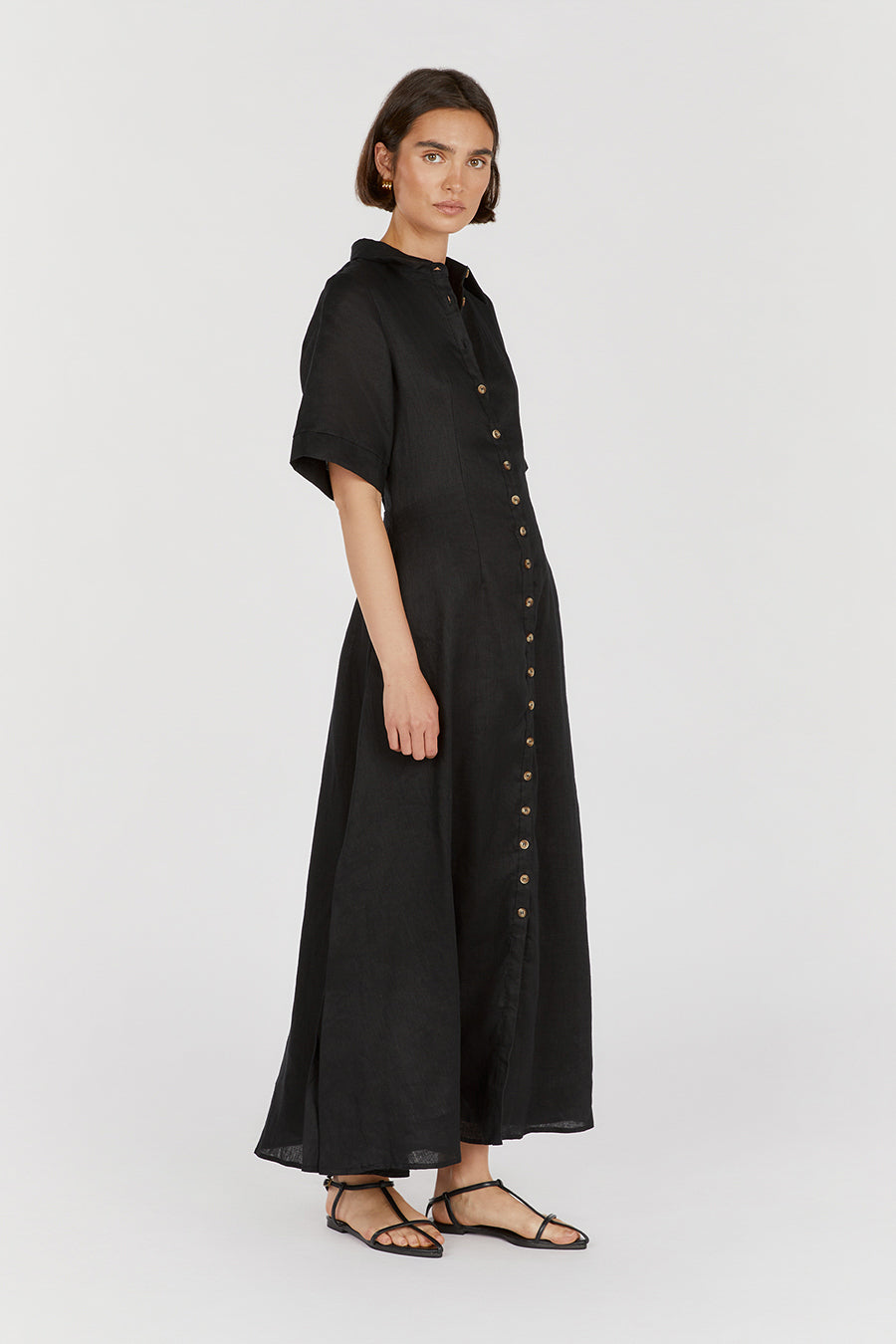 FRANNIE BLACK LINEN SHIRT DRESS