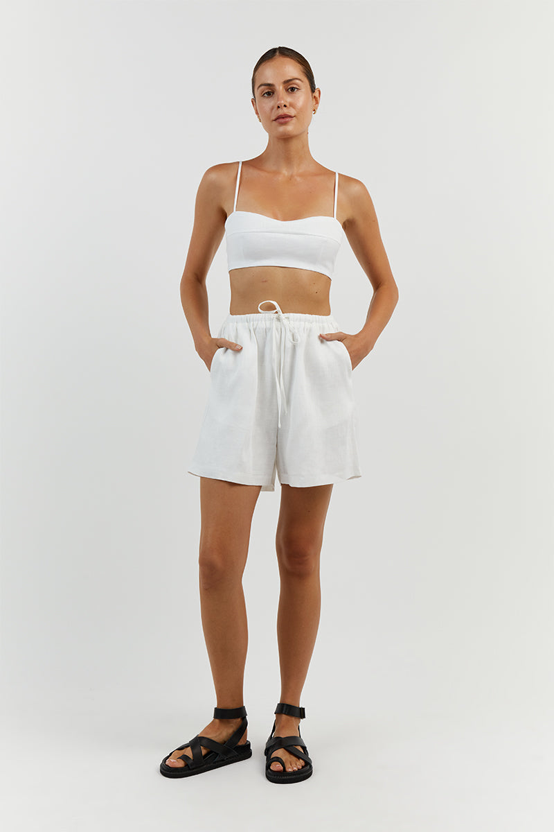 VIENNA WHITE LINEN CURVED CROP TOP