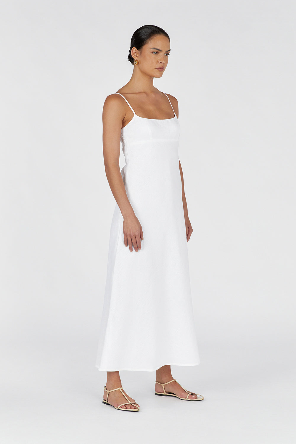 LUCIA WHITE LINEN MIDI DRESS