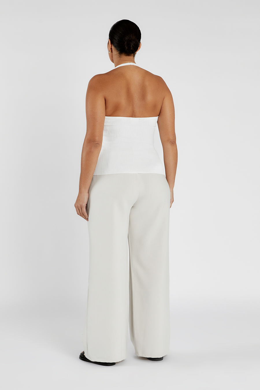 EDDISON OFF WHITE KNIT HALTER TOP