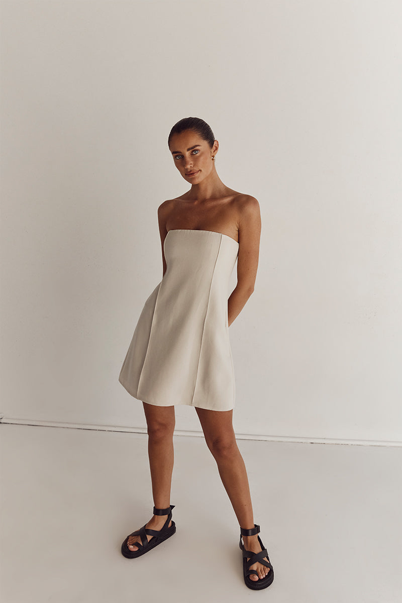 ROWAN BONE STRAPLESS MINI DRESS