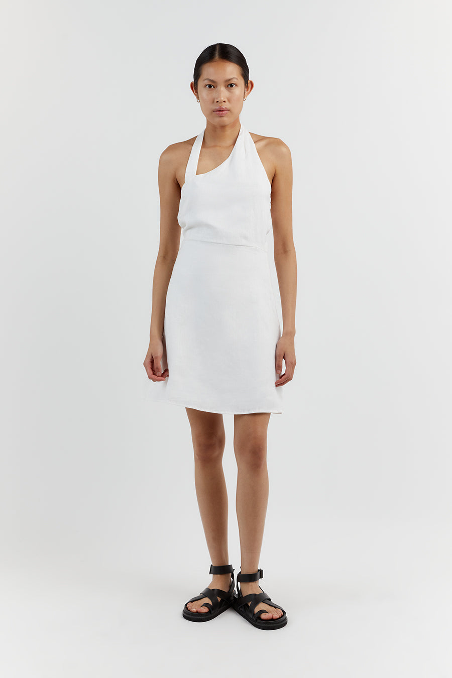 ZOEY WHITE ASYM LINEN MINI DRESS