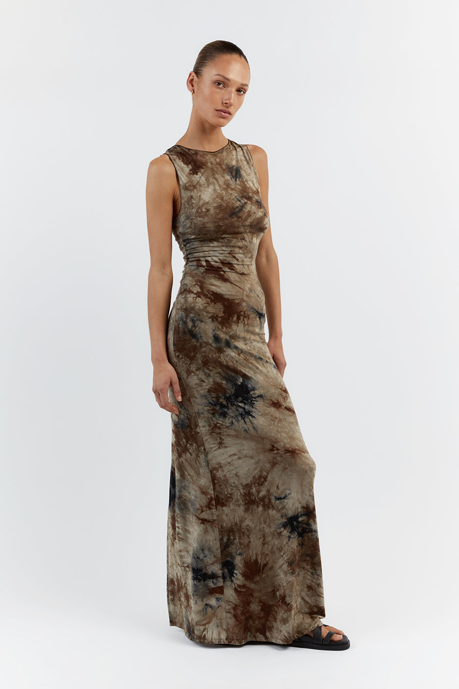 SAWYER TAUPE TIE DYE MIDI DRESS