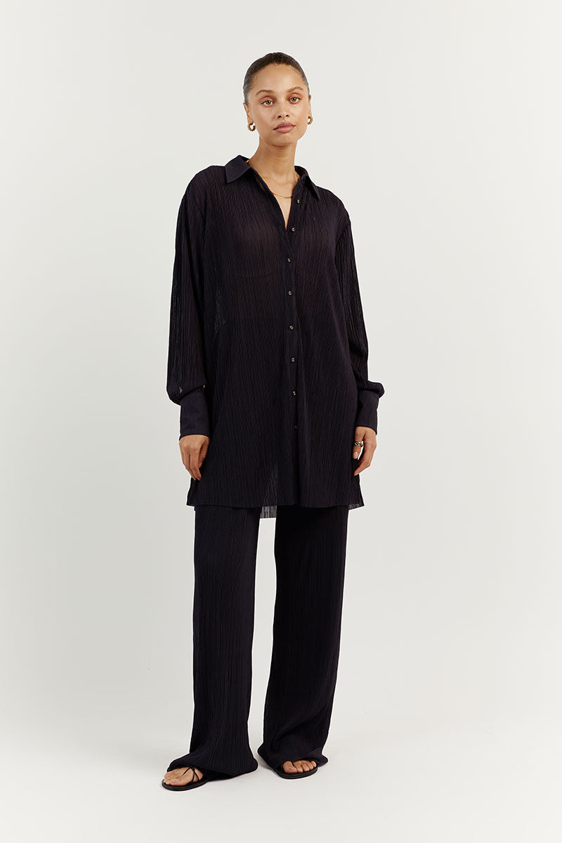 PORTER INK PLISSE COLLARED SHIRT