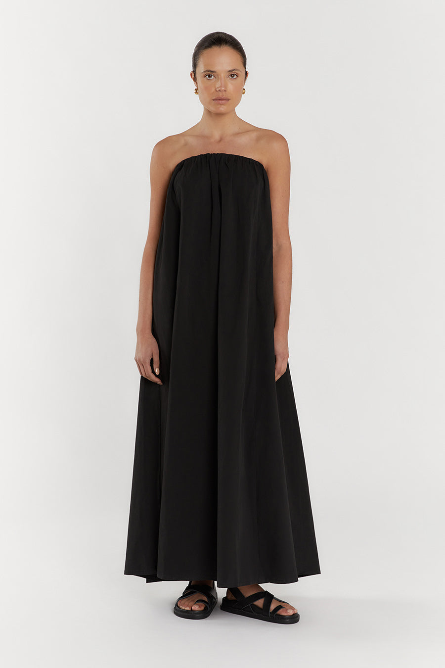 JULES BLACK STRAPLESS COTTON MAXI DRESS