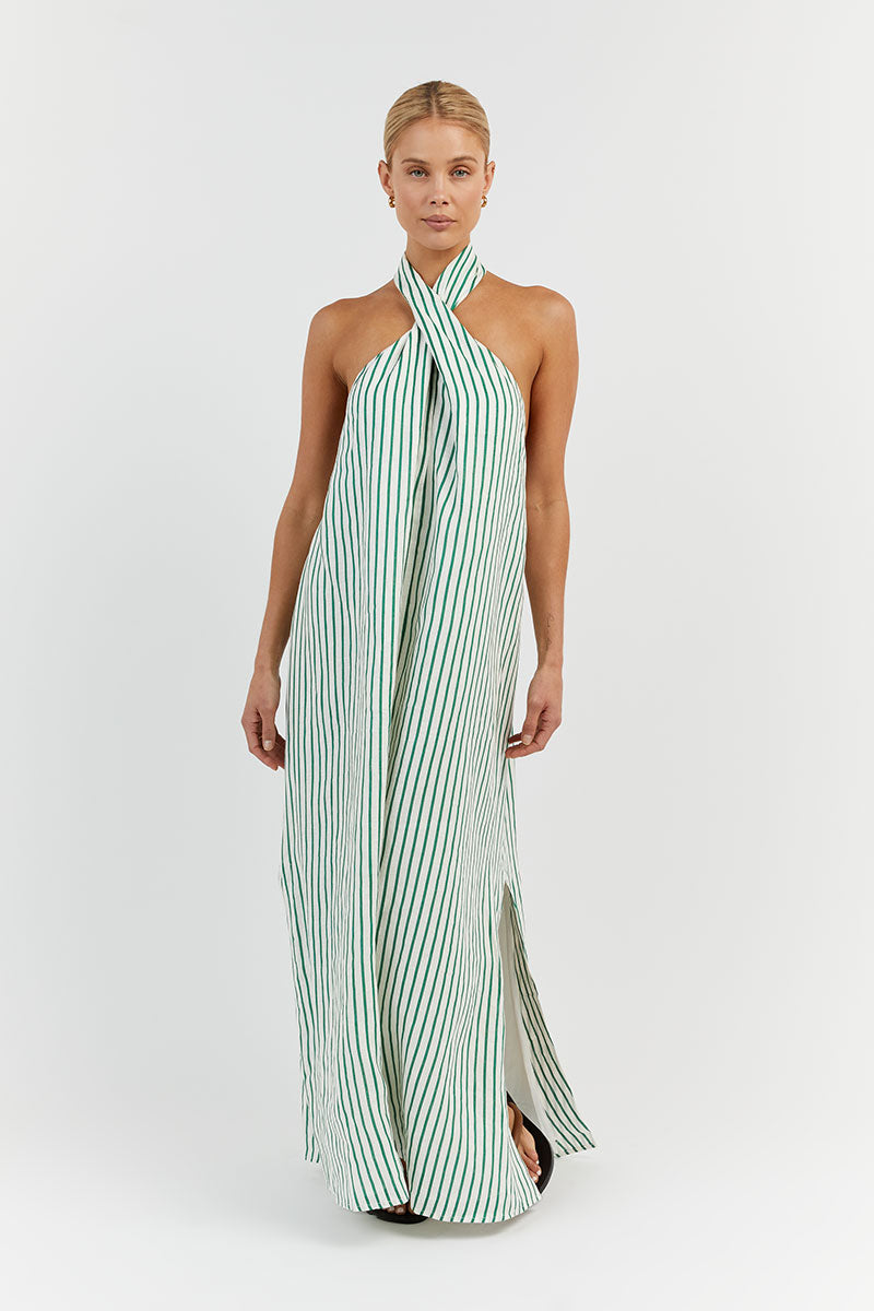STACEY APPLE STRIPE LINEN DRESS