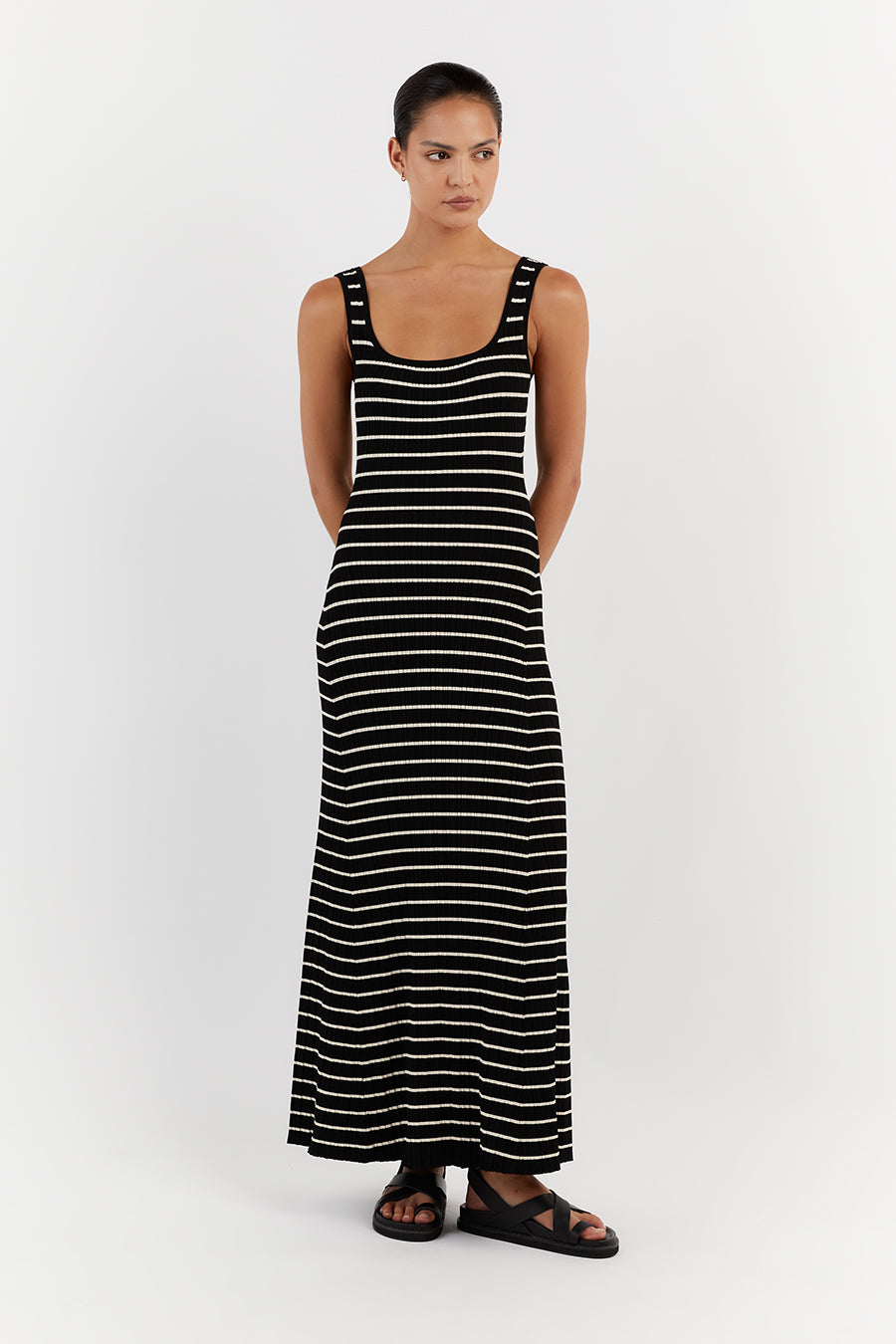BILLIE BLACK STRIPE MIDI DRESS
