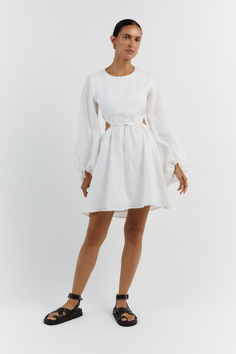 MOLLY WHITE LINEN MINI DRESS
