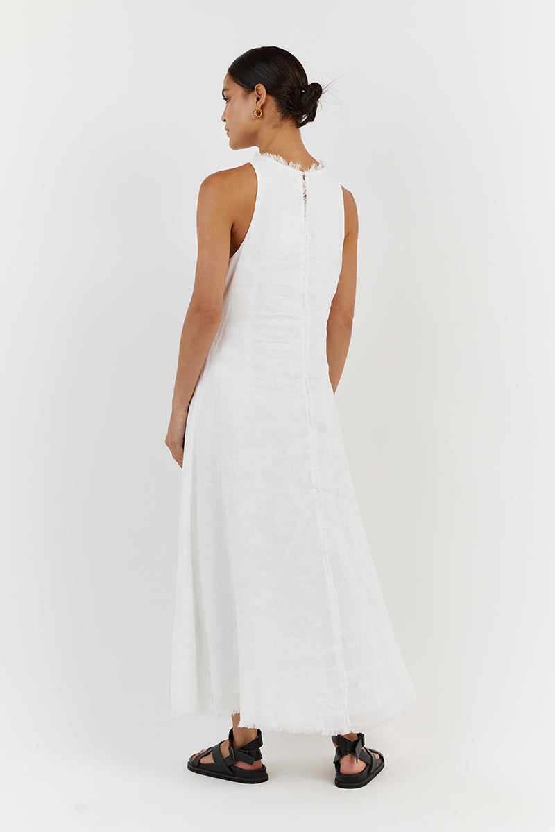 GEORGIE WHITE LINEN HIGH NECK DRESS